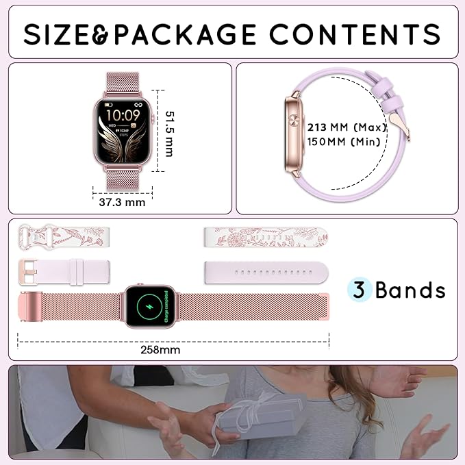 Smart Watch for Women (Answer/Make Calls) 1.83" HD 3 Bands Smartwatch Compatible Android iPhone Phones with Fitness Step Tracker/Heart Rate/Sleep Monitor, 120+ Sports Modes IP68 Waterproof