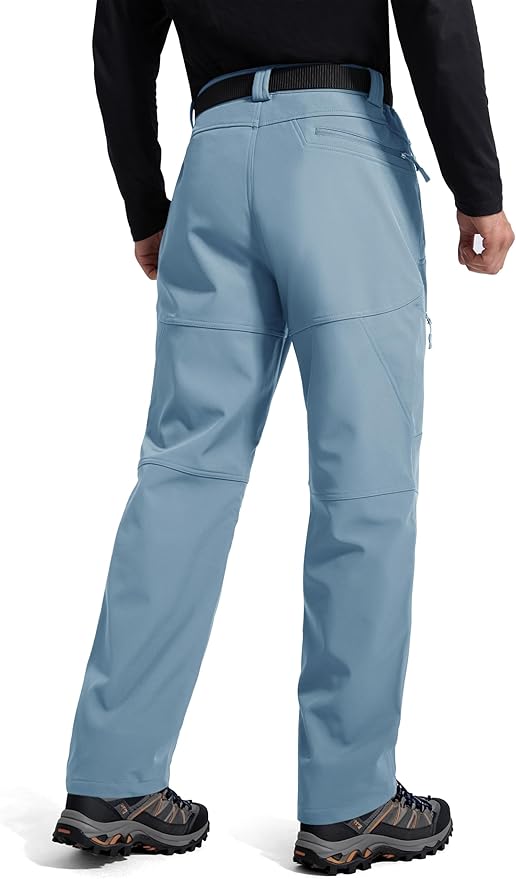 FREE SOLDIER Men's Fleece Lined Outdoor Cargo Hiking Pants Water Repellent Softshell Snow Ski Pants with Zipper Pockets