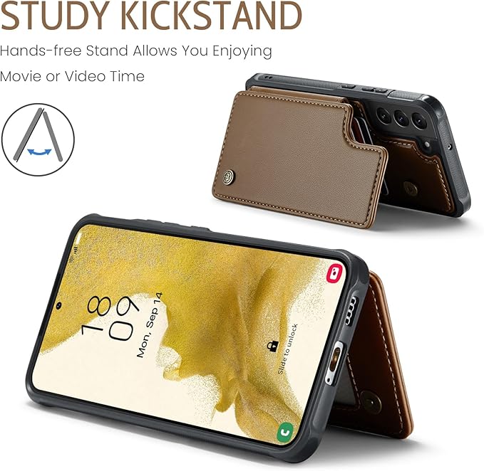 Bemal for Samsung Galaxy S22 Plus Wallet Case with Card Holder, RFID Blocking, Shockproof Leather Kickstand for Men and Women, Durable Protective Phone Cover for 6.6", Brown