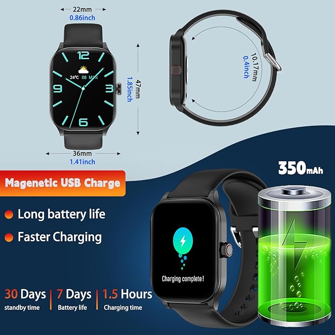 Smart Watch for Women Men(Answer/Make Call), Smartwatches with Heart Rate/SpO2/Sleep/Stress Monitor, IP68 Waterproof Activity Tracker for Android iPhone, 100+ Sports Fitness Watches (Black, 2.01“)