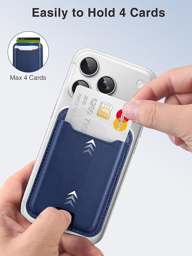 TopMade for Magsafe Wallet, Strongest Magnetic Card Holder for iPhone 17, iPhone 16/15/14/13/12 Series, Leather Magnetic Phone Wallet with Powerful Magnet, RFID Blocking, Fit 4 Cards, Dark Blue