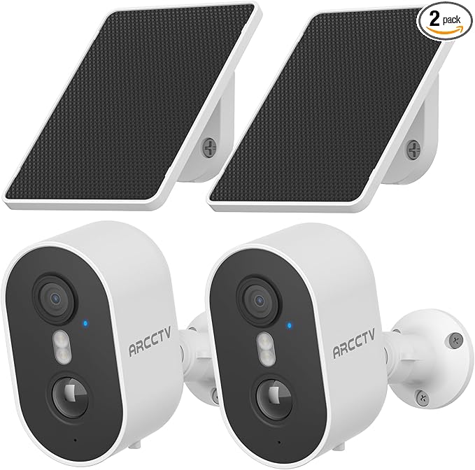 Security Camera Wireless Outdoor, 4MP Recharge Battery Powered WiFi Camera with Solar Panel, Motion Detection, Color Night Vision, 2-Way-Audio, 2.4G/5G Dual Band WiFi (2 Pack)