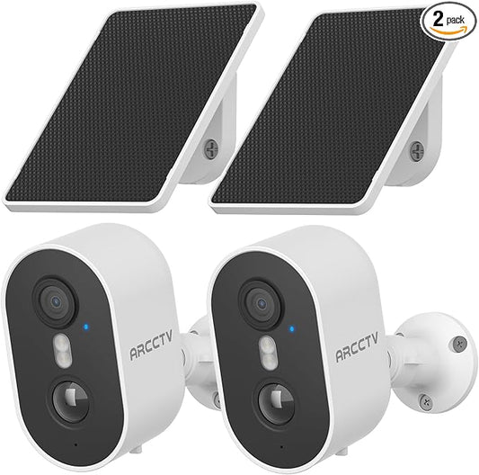 Security Camera Wireless Outdoor, 4MP Recharge Battery Powered WiFi Camera with Solar Panel, Motion Detection, Color Night Vision, 2-Way-Audio, 2.4G/5G Dual Band WiFi (2 Pack)
