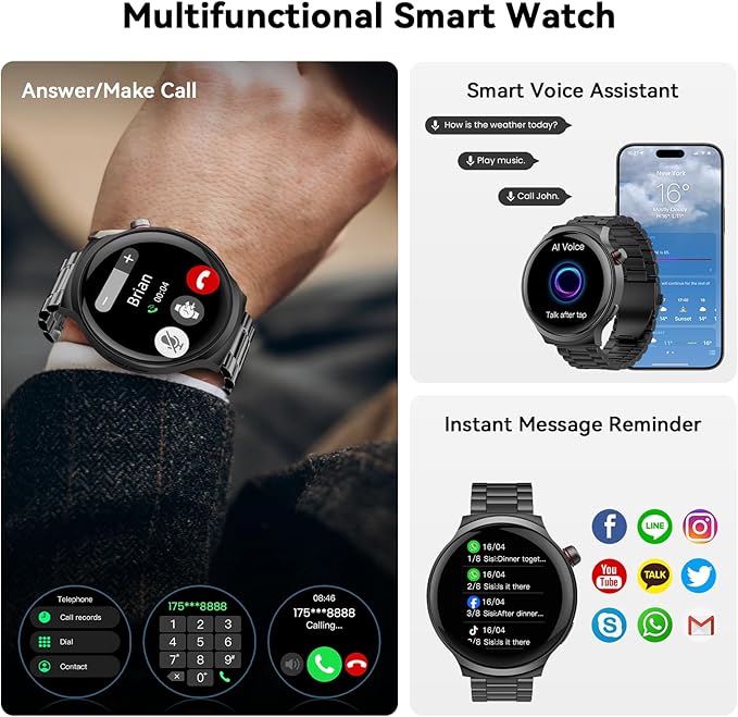 Smart Watches for Men, 120-Day Battery with 1000mAh Charging Case, 1.85" Ultra Large Display, Military Smart Watch Answer/Make Calls, 24/7 Heart & Sleep Monitor, Compatible with Android & iOS