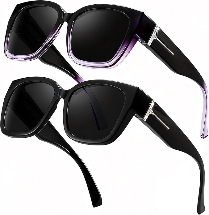 LVIOE 2 Pack Polarized Fit Over Sunglasses for Women Men Oversized Square Over Glasses Sunglasses with UV Protection LS7511