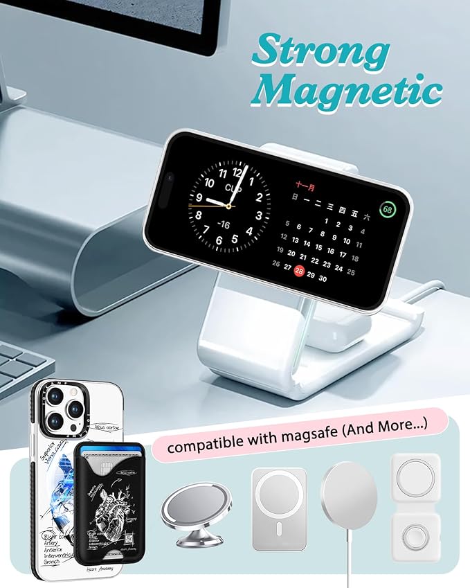 Toycamp for iPhone 15 Pro Max Case - Compatible with Magsafe Credit Card Holder Wallet Magnetic Cute Women Teen Girls Kawaii Girly Unique Strawberry Heart Phone Cover for Apple 15 Promax 6.7"