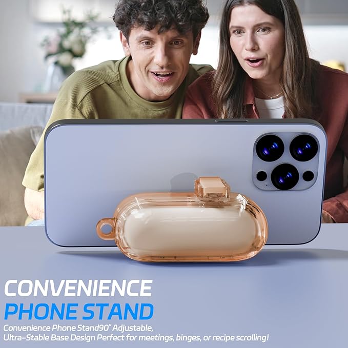 for AirPods Pro 2 Case with Phone Stand & Secure Lock, Auto-Open Clear Cover Compatible with Apple AirPods Pro 2nd/1st Gen (2023,2022,2019) with Cleaning Kit & Keychain (Khaki)