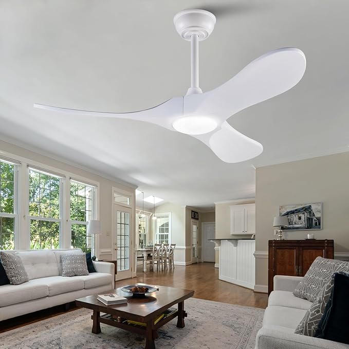 42 Inch Ceiling Fan with Lights and Remote control, Reversible DC Motor Wood Ceiling Fan with Remote Control, 3 Blades White Modern Ceiling Fans with Light for Outdoor Indoor Living room Patios