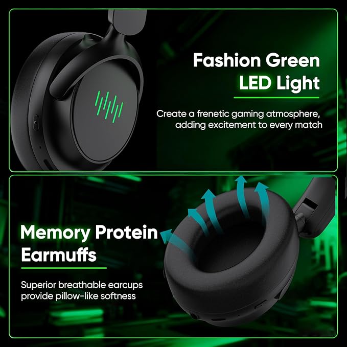 BETMI Wireless Gaming Headset for Xbox One Series X/S, 7.1 Surround Sound, 2.4GHz/Bluetooth 5.2 Headphones with Detachable AI+ENC Noise Cancelling Mic, LED Light, 40mm Drivers, Mute Button (Black)