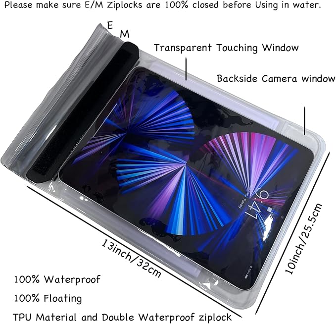 Floating Waterproof Tablet Case Protective Cover Pouch for iPad Pro IPAD Air 13inch MacBook air Galaxy Tab S9+ Surface Pro9 Tablet and Laptop up to 13inch, Perfect for Pool Beach