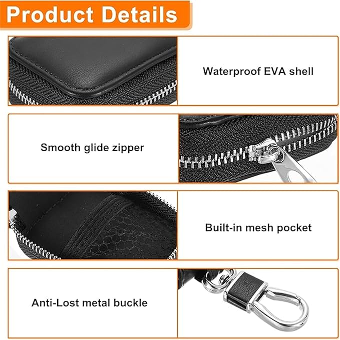 Earbud Case, Headphone Storage Case for AirPods 4/1/2/3/Pro 2, PU Leather Zipper Carrying Pouch Earbuds Bag with Keychain for Wireless Earphones, Wired Headphone & USB Cable - EJB 1 PCS Black