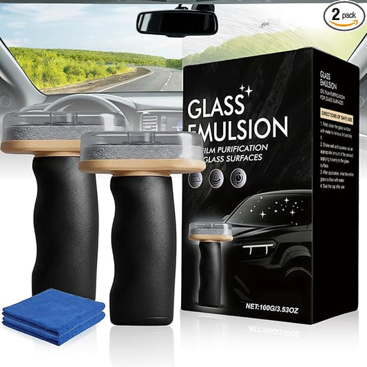2Pcs Handheld Glass Oil-Film Remover, Upgrade Emulsion Cleaner Glass Cleaning Board, Automotive Glass Cleaner Oil Film Cleaning Brush for Car Windshields(Emulsion+Brush Board)
