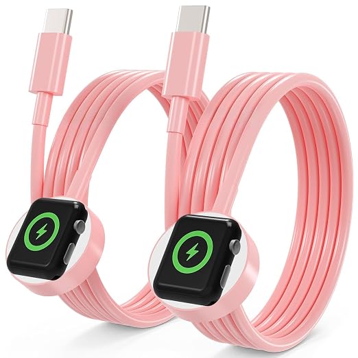 2 Pack for Apple Watch Charger USB C Cable 3.3FT iWatch Magnetic Cable-Pink