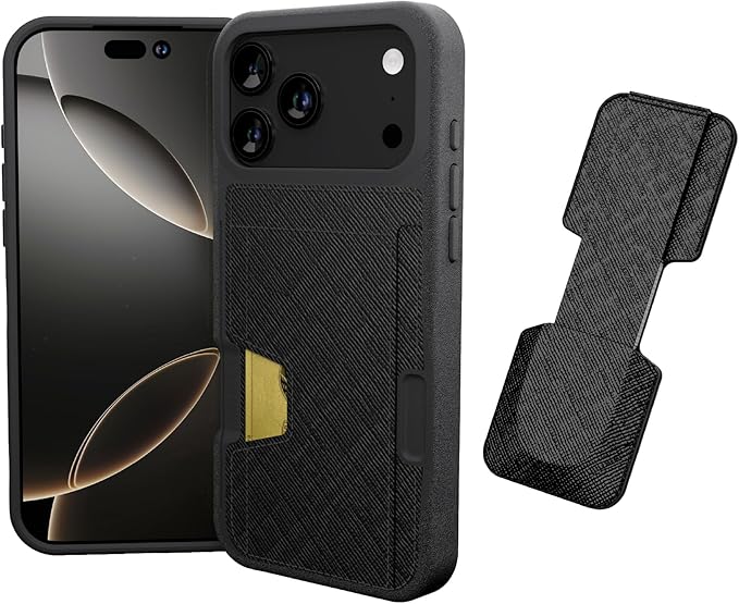 Smartish® iPhone 17 Pro Max Wallet Case + Phone Grip Finger Loop - Wallet Slayer Vol. 2 [Slim + Protective] Credit Card Holder + Pop Out Ring Kickstand for Apple iPhone 17 Pro Max - Black Tie Affair