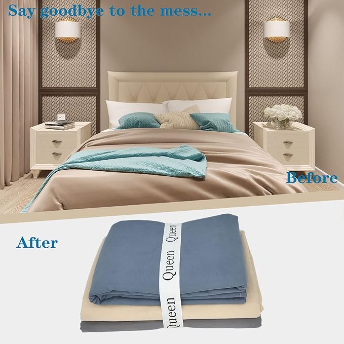 10 Pieces Bed Sheet Organizer Bands, Sheet Organizers and Storage Label Bands, Sheets Organizer for Closet, Sheet Label for Bedding, Sheet Keepers Linen Labels Bedding Bands (White, Mix 10Pcs)