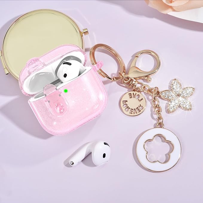 (with Safety Lock) VISOOM 2025 Clear Cases for Airpods iPods 4 Case Cover Women, Bling Airpod iPod 4 Cases Soft 4th Gen Air Pods iPods Case with Keychain for Apple Headphones Airpods4 Generation-Pink