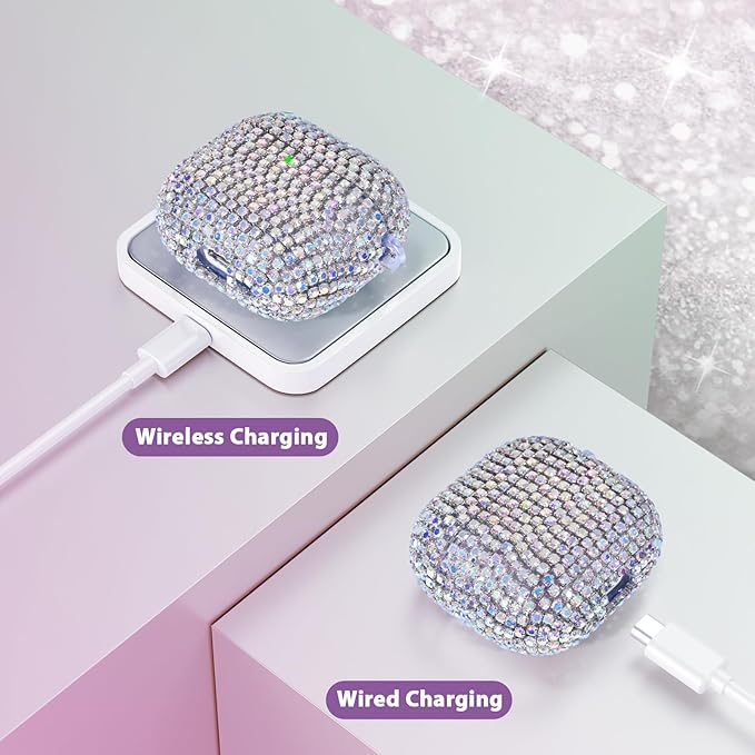 VISOOM Cute Jewelry Case for Airpods 4 Cases 2024 Cover Women, Sparkly Air pods 4 Gen Case Hard TPU Airpod Case 4th Generation Glitter iPods 4 Cases with Bling Keychain for iPods Earbuds Airpods 4th