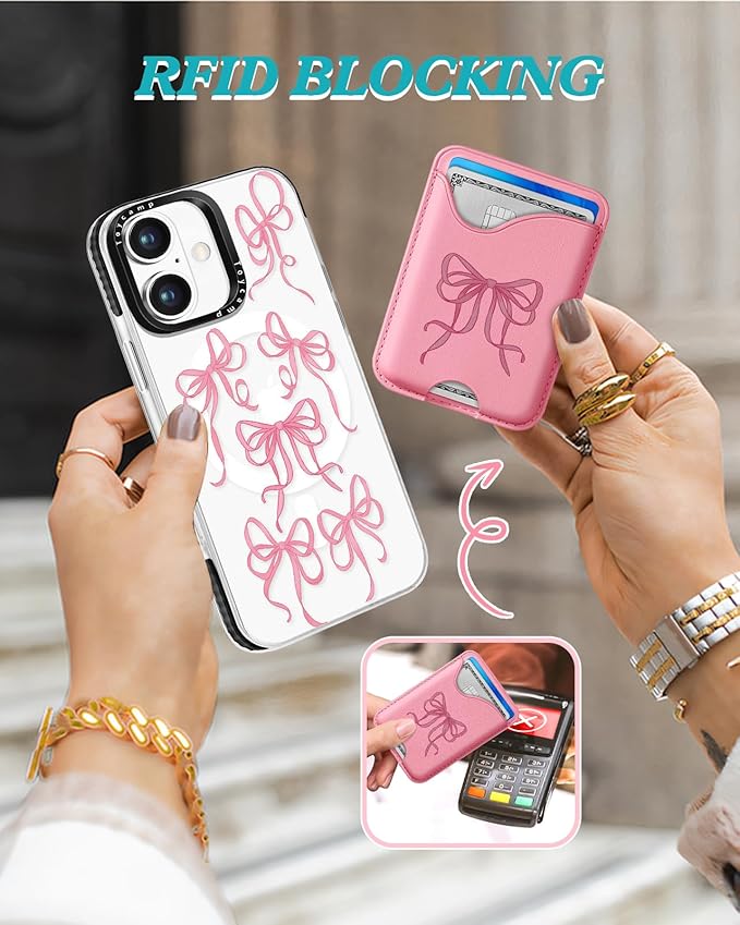 Toycamp for iPhone 16 Plus Case - Compatible with Magsafe Credit Card Holder Wallet Magnetic Cute Women Teen Girls Kawaii Girly Unique Bow Design Phone Cover for Apple 16 Plus 6.7"