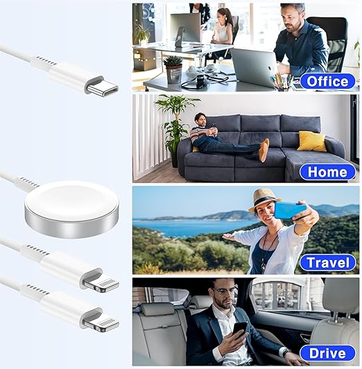 Essri Upgraded USB C Charger for Watch, 3 in 1 Phone and iWatch Magnetic Fast Charging Cable 6FT, Compatible with Watch Series 8 7 6 SE 5 4, for iPhone 14 13 12 11 Pro White