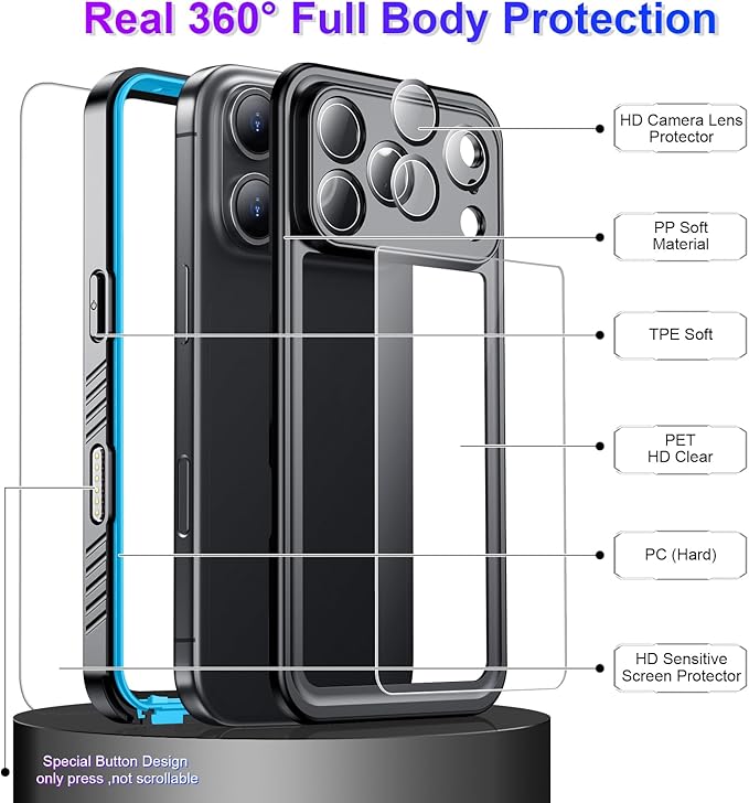 Temdan Compatible with iPhone 17 Pro Max Case,Waterproof Built-in Screen & Camera Protector IP68 Underwater Full Body 17FT Military Dropproof Shockproof Phone Case 6.9"-Blue/Clear