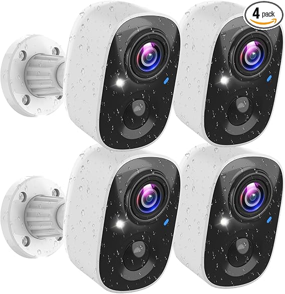 MaxiViz Security Cameras Wireless Outdoor (4 Pack), Battery Powered Cameras for Home Security with AI Motion Detection, 2K Color Night Vision, 2-Way Talk, IP66 Weatherproof, SD/Cloud Storage