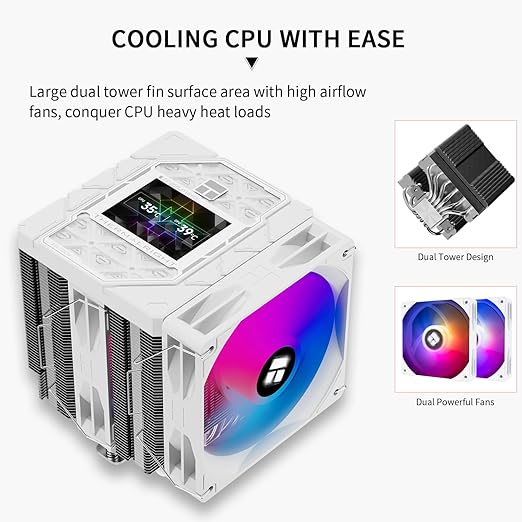 Thermalright Peerless Assassin 120 Vision ARGB White CPU Cooler, PC Cooling 6 Heat Pipes, 2.8’’ Magnetic Display Screen with 320x240 Resolution,for AM4/AM5 and Intel LGA1700/1851