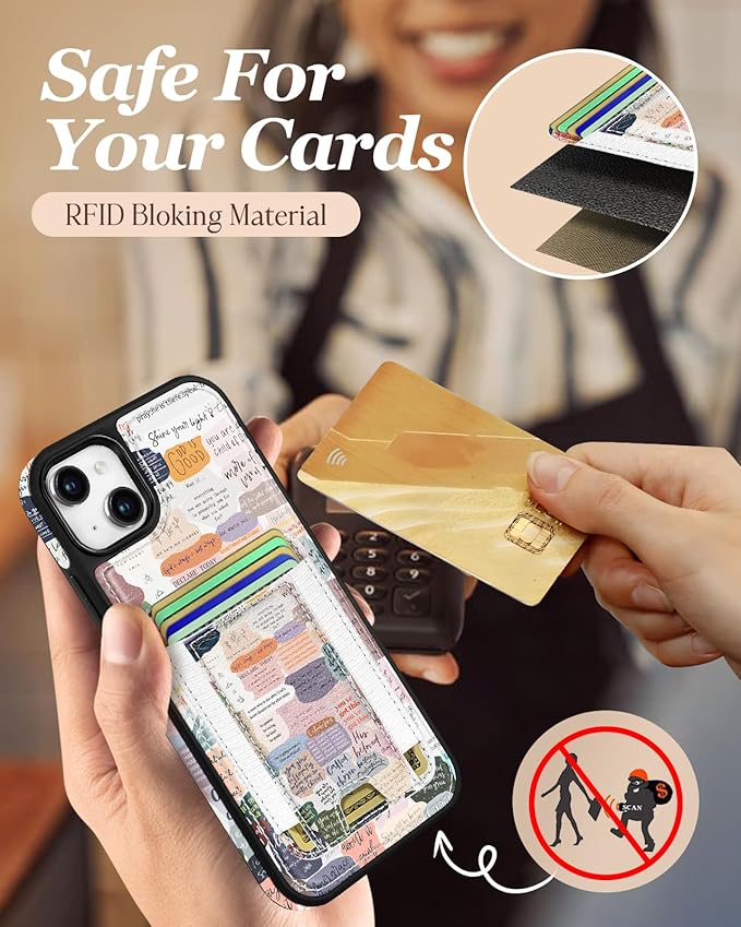 Shorogyt for iPhone 15 Wallet Case - Fits 5 Cards, Compatible with Magsafe Detachable Magnetic Credit Card Holder Leather Cardholder Cute Phone Cover Women Girls for Apple 15, Collage