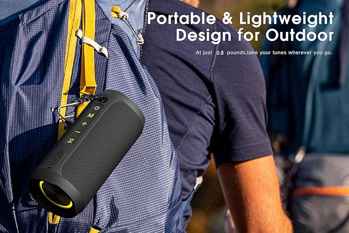EDUPLINK Bluetooth Speaker, IPX7 Waterproof Portable Wireless Speaker with 20W Stereo Sound and Deep Bass, 20H Playtime, TWS Pairing, TF Card Slot, Black