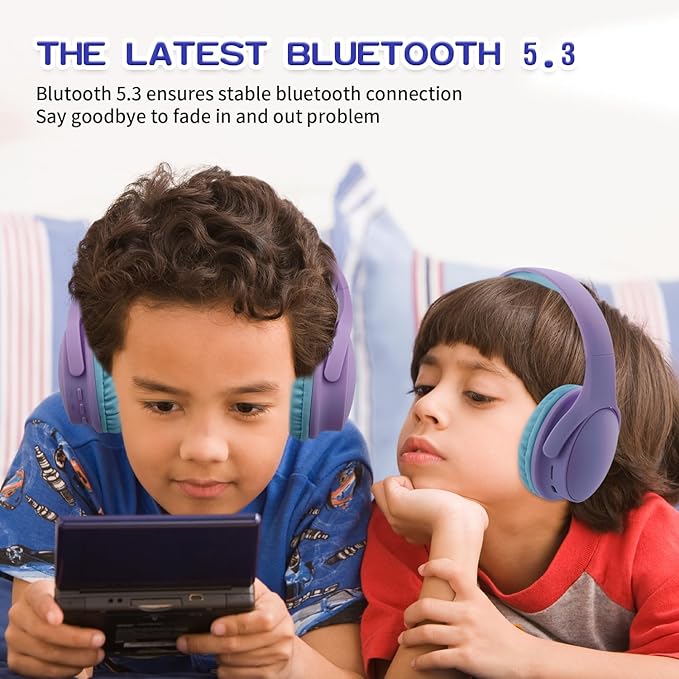 Kids Wireless Headphones, Bluetooth Headphone for Teen Kids, Over Ear Toddler Headphones Foldable with Built-in Mic for Cell Phones TV Tablet School Network Boys Girls (e6 Purple)