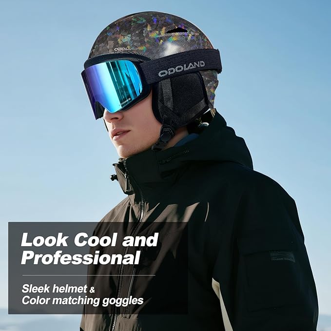 Odoland Ski Helmet, Snowboard Helmet with Ski Goggles for Adults and Youth, Audio Compatible, Shockproof, Windproof, Safety Snow Sports Helmet and Protective Glasses for Men Women