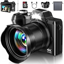 4K Digital Camera for Photography Travel, 56MP Autofocus Vlogging Camera for YouTube, 16X Zoom with 3" 180°Flip Screen & Lens Hood, 32GB Card, Gift Ideas for Teens & Beginners