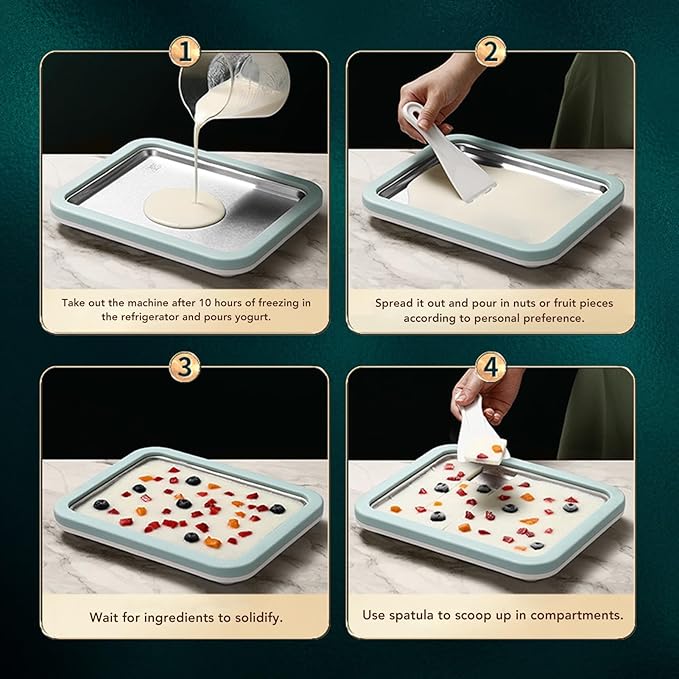 Fdit Ice Cream Maker, Rolled Ice Cream Maker, Stainless Steel Cold Pan Plate Homemade DIY Serve with 2 Spatula for Ice Cream Slushies Yogurt