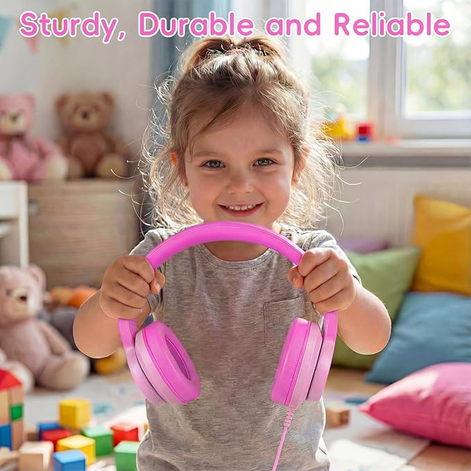 Wired USB C Kids Headphones, 85dB Safe Volume Limit, HD Stereo Sound, Adjustable Headband, Foldable Over-Ear Design for School/Travel/Boys/Girls/iPad/Tablet (Gradient Rose Pink,No Mic)