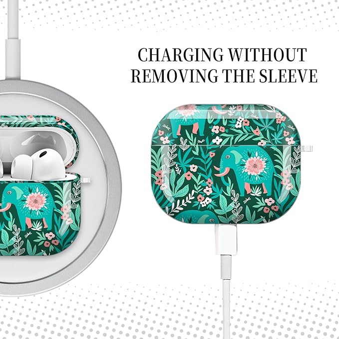 Case for AirPod Pro 3 Shock-Proof Protective Hard Case with Golden Keychain Compatible with Apple Airpods Pro 3rd Generation 2025 (Boho Tropical Floral Elephants)