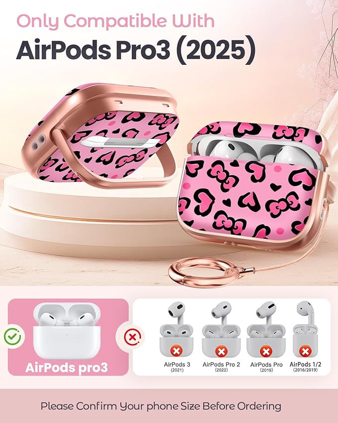 Coralogo for AirPods Pro 3 Case with Safety Lock - Cute Cartoon for Women Girls Fashion Stylish Leopard Pattern Design Kawaii Girly Girlish Hard Protective Cover for AirPods Pro 3rd Generation