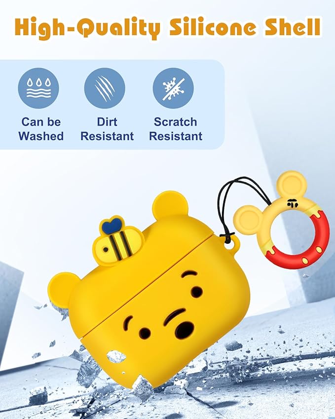 Boaretiu for AirPods Pro/Pro 2nd Generation Case - Cute Kawaii Yellow Bear with Keychain for AirPods Pro & Pro 2 Case Cover Funny 3D Soft Silicone Fun Cool for Girls Women Teens Boys