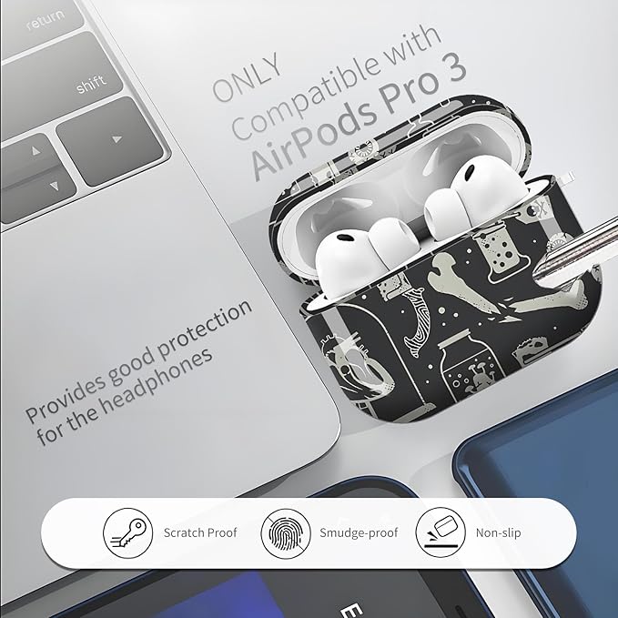 AirPod Pro 3 (2025) Case Cover for Women, Cute Shockproof TPU Protective Case with Gold Round Buckle, Anti-Drop Design Skulls