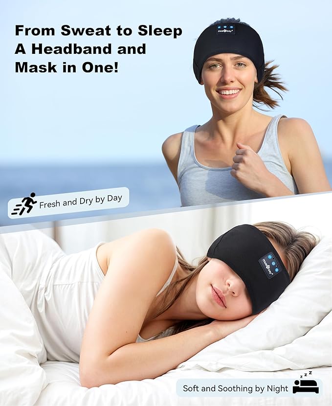 MUSICOZY 3D Bluetooth Sleep Mask with Headphones and Timer, Wireless Sleep Headphones for Side Sleepers, Eye Mask with Bluetooth Headphone, 2 Packs