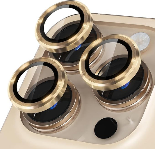 Misea Compatible for iPhone 16 Pro/iPhone 16 Pro Max Camera Lens Protector, Ultra-HD Tempered Glass Camera Cover Screen Protector Metal Individual Ring Protector Decoration Accessories, Gold