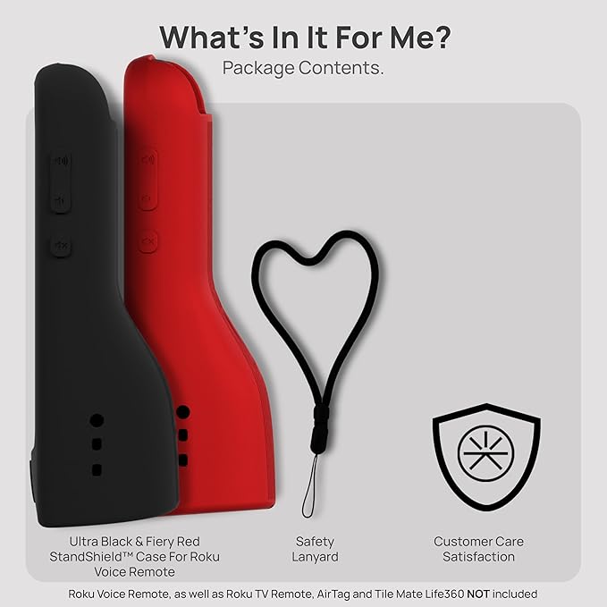 GripStand™ Roku Voice Remote Cover: Stand Up Design, Enhanced Grip, Silicone Case: Fits TV Streaming Stick Plus 2025 4K/HD/HDR, Compatible with AirTag and TileMate, 2 Pack Black + Red by 73&Sunny