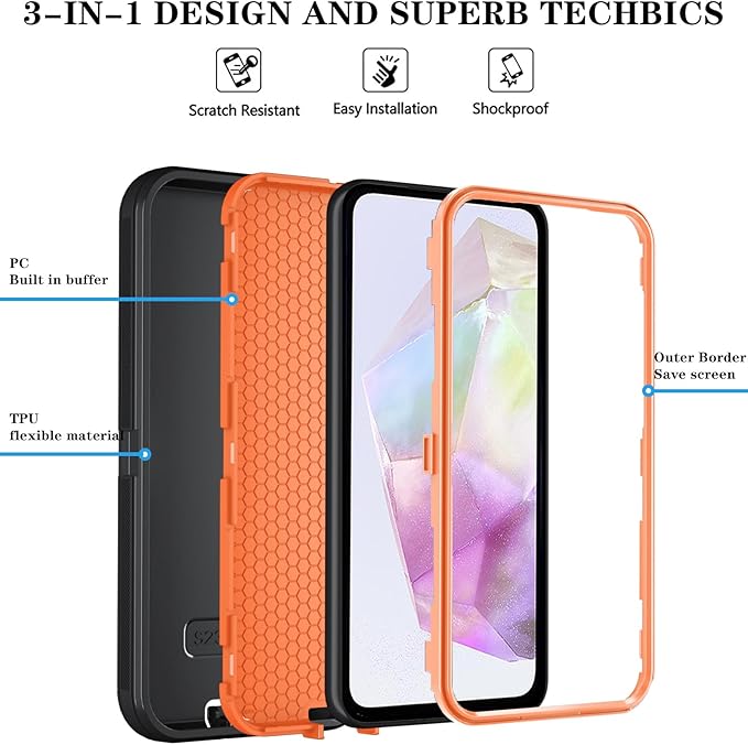 ONOLA Compatible with Samsung Galaxy S26+ / S26 Plus Case with HD Screen Protector [Not fit S26 / S26 Ultra], 3 in 1 Heavy Duty Phone Case for Galaxy S26 Plus 6.7",BlackOrange