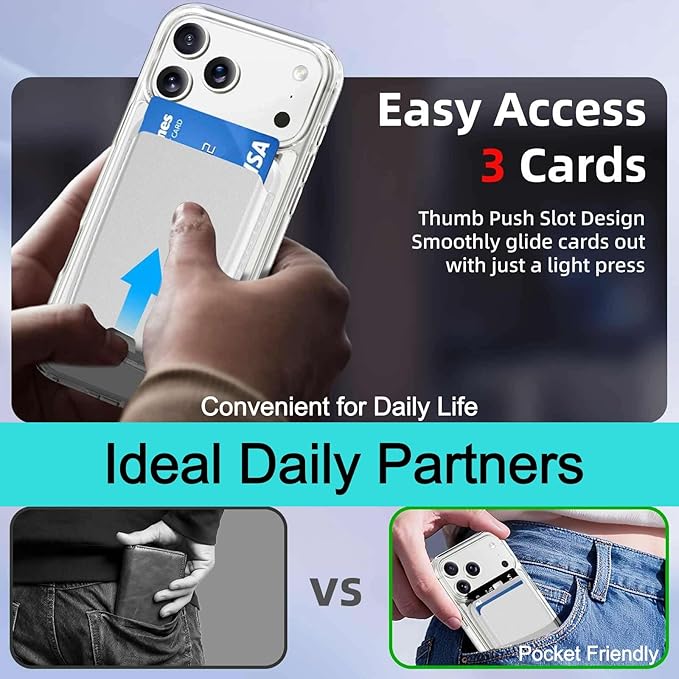Magnetic for iPhone 17 Pro Clear Case with White Detachable Wallet, Compatible with MagSafe, Credit Card Holder with Slim Shockproof Protective Phone Cover