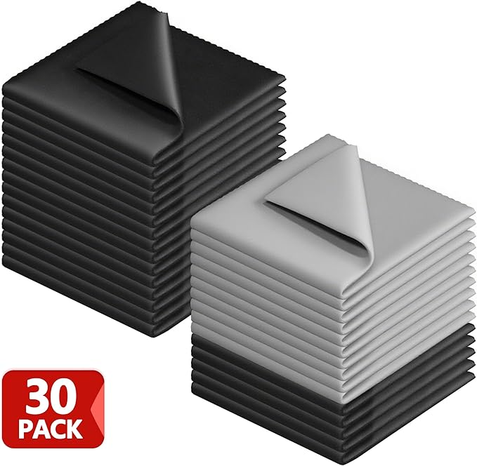30 Pack Microfiber Cleaning Cloths for Glasses, Lens, Screens – Premium Eyeglass Cloth, 7"x6" Glass Cleaning Wipes, Black & Gray – for Camera, Phone, Laptop, TV & More Washable Reusable