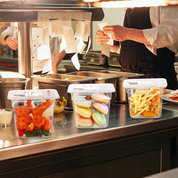 Geetery 12 Pack 1/9 Size 6'' Deep Polycarbonate Food Storage Containers with Lid Clear Stackable Plastic Food Pan Restaurant Commercial Storage Containers with Hinged Lids for Hotel Supplies