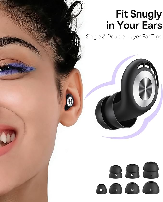 Ear Plugs for Sleeping 50dB Earplugs Noise Cancelling Ear Plugs for Noise Reduction Concerts Soft Reusable Silicone Earplugs for Snoring Side Sleepers Shooting Airplanes with 7 Eartips Case LightBlack