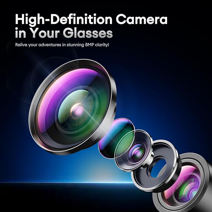 1080P HD AI Smart Camera Glasses, 8MP Camera Bluetooth 5.4 Recording Glasses, Dual Mic ENC Noise Reduction, Blue Light Filtering Lenses, Video Glasses with Men and Women, M01Pro White