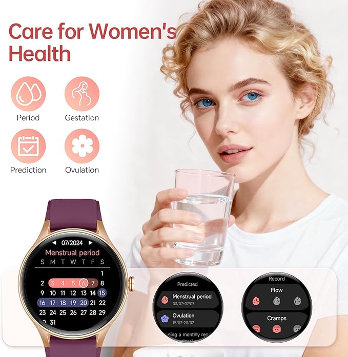Smart Watch for Women,1.57inch AMOLED Touchscreen Fitness Watch for iPhone & Android,Heart Rate/Sp02/Sleep Monitor,110+ Sport Modes IP68 Waterproof Bluetooth Calls,2 Bands (Purple, 1.57)