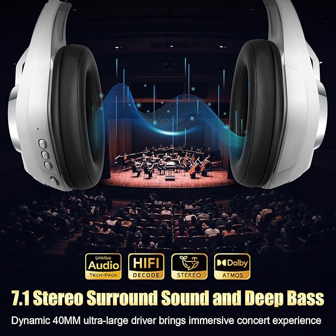 Ordtop 2.4GHz Wireless Gaming Headsets for PS5/PS4/Switch, 2026 RGB Noise Cancelling Headphones with Mics, 7.1 Surround Sound, 40mm Drivers, 276g Ultraligero, Memory Foam, 45H Gaming Headphones