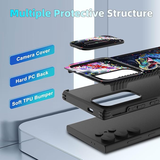 for Galaxy S26 Ultra Case Built in Slide Camera Lens Cover,Heavy Duty Shockproof Protection Dual Layer Case for Samsung Galaxy S26 Ultra 6.9" 2026,Colorful Cool Dinosaur
