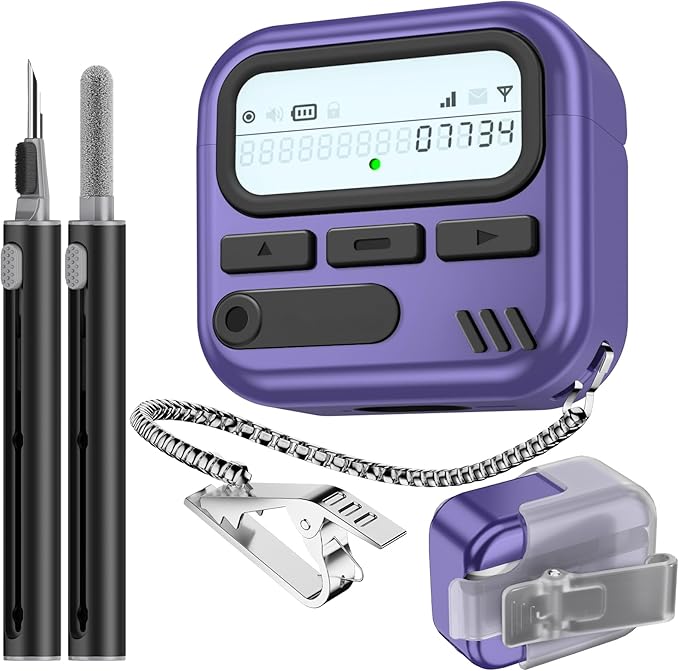 (with Safety Lock) Pager Cases for AirPods 4 Case Cover 2024 with Cleaner Kit,Sturdy Hard PC Protective for Apple AirPods 4th Generation Case for Men Women,AirPods 4 Accessories with Keychain-Purple